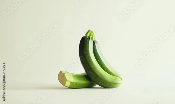 Obraz Two Green Zucchinis on Off White Background Soft Lighting Minimalist Food Photography