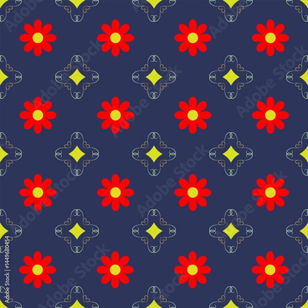 Fototapeta Abstract pattern with red flower on dark