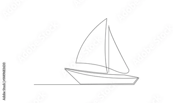 Fototapeta Vector continuous one simple single abstract line drawing of Sailboat travel tourism concept isolated on a white background