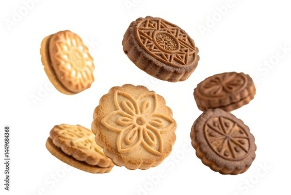 Fototapeta Assorted Biscuits with Floral Designs on White Background