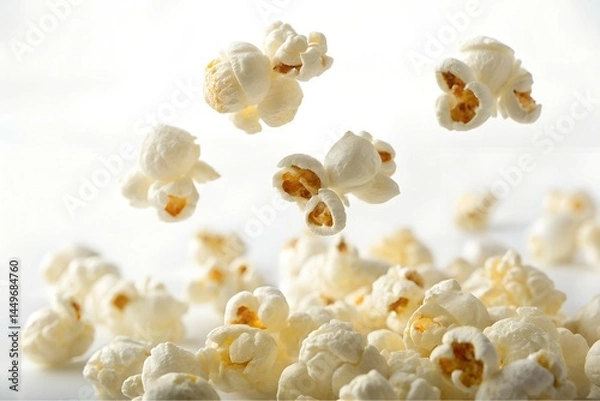 Fototapeta Flying Popcorn Kernels on White Background