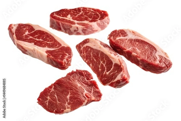 Fototapeta Raw Beef Steaks with Visible Marbling on White Background