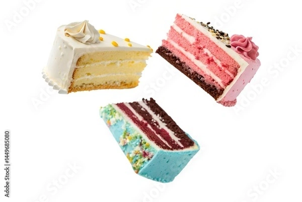 Fototapeta Colorful Cake Slices with Cream and Decorations