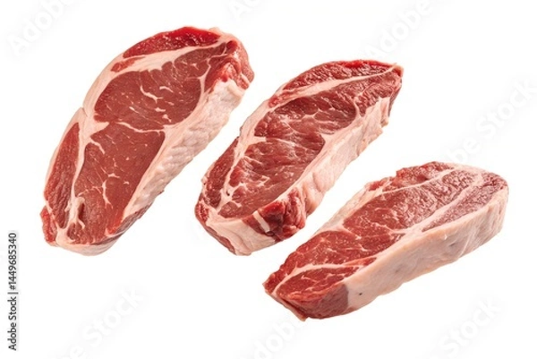 Fototapeta Raw Beef Steaks on White Background