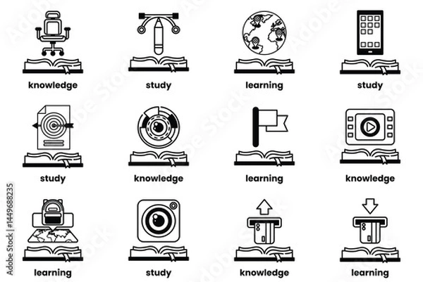 Fototapeta Set of illustrations in the concept of Books and knowledge in a line style