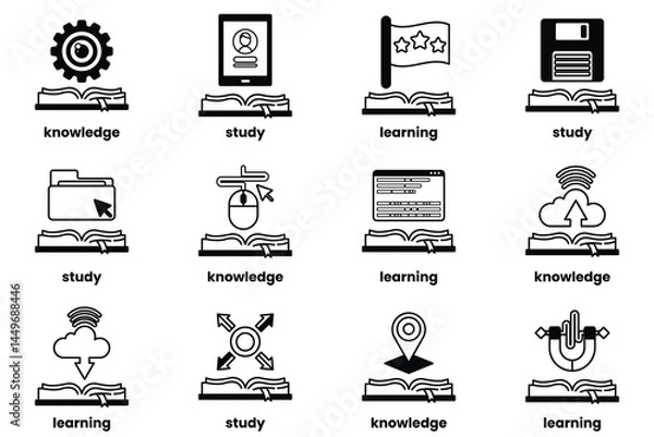 Fototapeta Set of illustrations in the concept of Books and knowledge in a line style