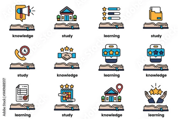 Fototapeta Set of illustrations in the concept of Books and knowledge in a line style