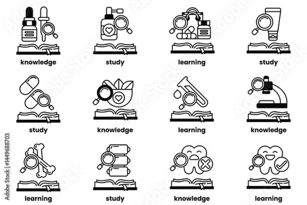 Fototapeta Set of illustrations in the concept of Books and knowledge in a line style