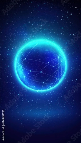 Fototapeta Glowing blue sphere with network connections in space.