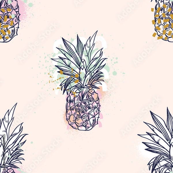 Fototapeta Pineapple tropical fruit. Vector object.