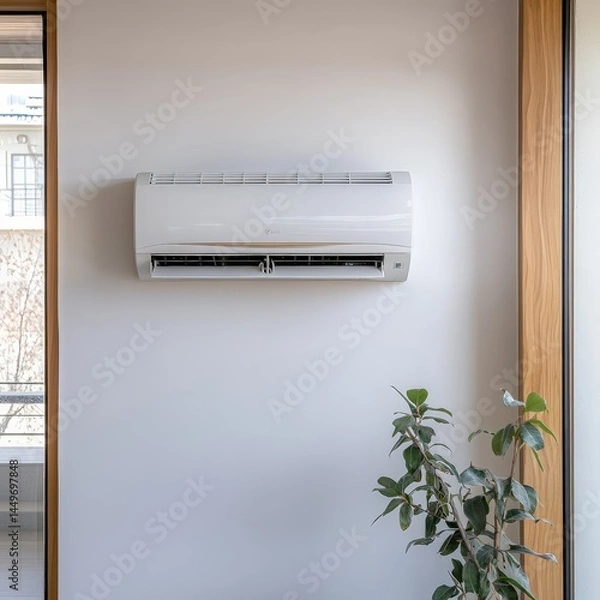 Fototapeta Air Conditioner on a White Wall in a Modern Room