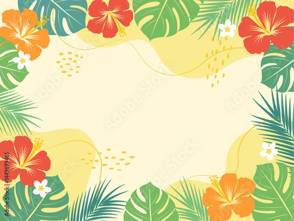 Obraz トロピカルな植物の背景フレーム_ベクターイラスト