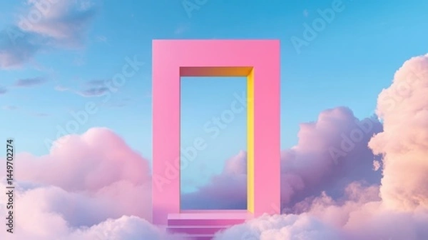 Fototapeta 3D white cylindrical podium with Surreal architecture with arched window,curtain,pool,interior design of empty space,exhibition gallerydisplayProduct presentation realistic podium or platform.