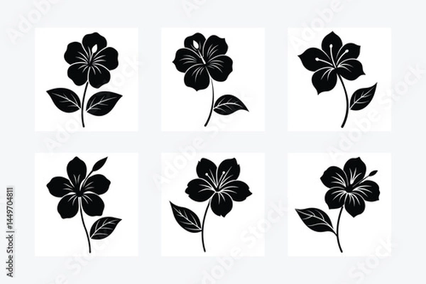 Obraz Hibiscus flowers set silhouette vector illustration.
