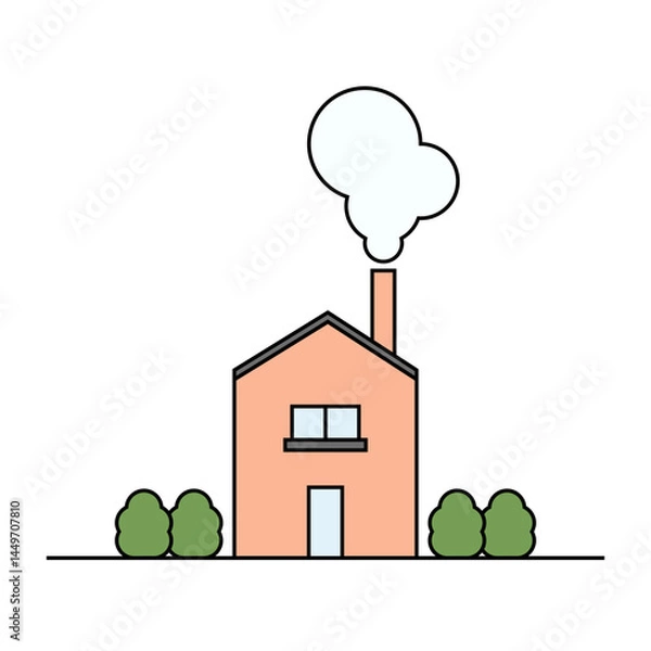 Fototapeta Stylized Illustration of Minimal House with a Chimney Emitting Smoke.