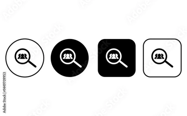 Fototapeta Collection of web buttons with magnifying glass buttons with group of people inside