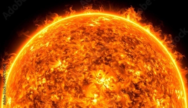 Fototapeta sun in fire Close-up digital rendering of the sun’s surface and solar storms 
