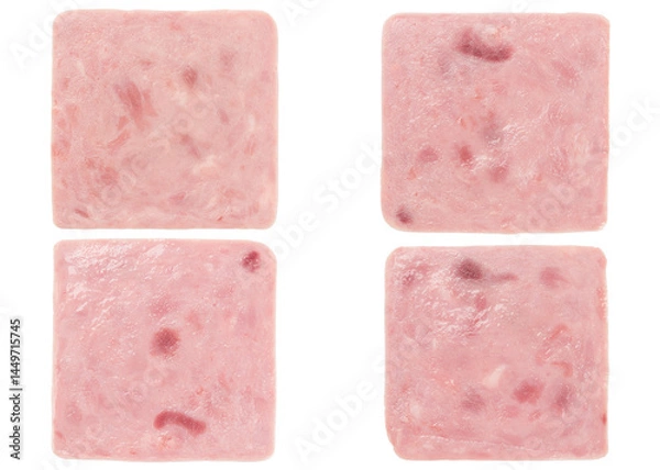 Fototapeta Set of cooked Ham Sliced Isolated On Transparent Background. Top view shot
