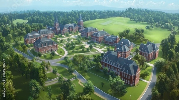 Fototapeta Aerial View of the Prestigious University Campus: A Picturesque Setting for Higher Education