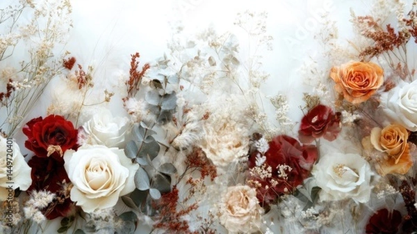 Obraz Elegant floral arrangement with roses and eucalyptus in soft tones