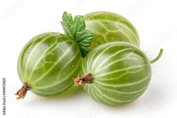 Fototapeta Close up View of Fresh Green Gooseberries on a White Backdrop Generative AI