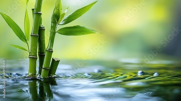 Fototapeta Bamboo stalks and leaves sticker in a Zen-inspired spa