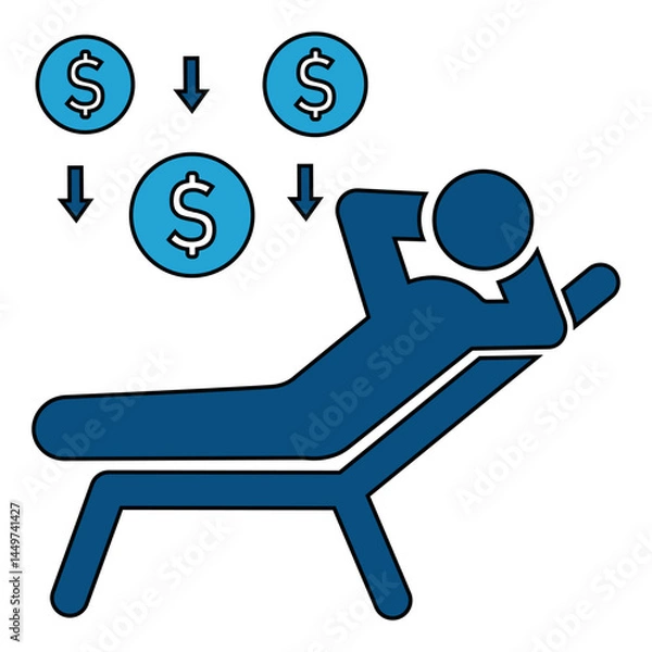 Obraz Passive Income Icon  Relaxed Person Earning Money, Financial Freedom, Wealth Generation Concept for Investment, Business, and Finance Design