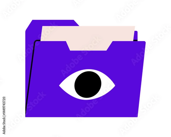 Obraz Hand drawn cute illustration of folder with eye. Flat vector file archive with documents doodle. Planning or time management icon. Information search. Analysis or research. Isolated.