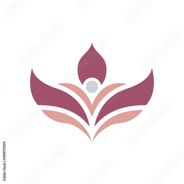Fototapeta Logo design of a serene human figure integrated with a leaf and lotus flower, representing wellness, nature, and balance—ideal for a spa or holistic brand.


