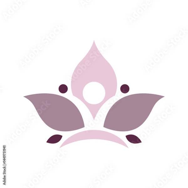 Fototapeta Logo design of a serene human figure integrated with a leaf and lotus flower, representing wellness, nature, and balance—ideal for a spa or holistic brand.

