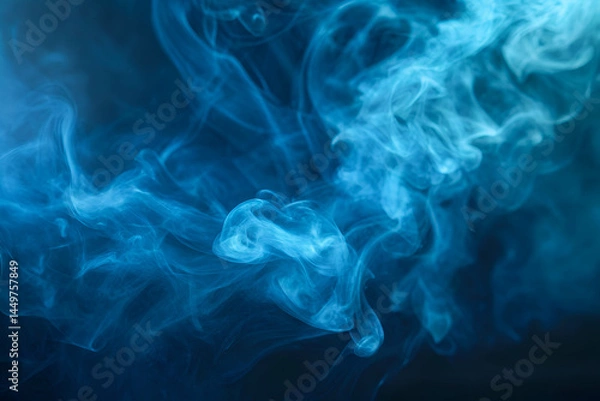 Fototapeta smoke on blue background, Vivid blue mist smoke background, smoke elegantly billows through the air, 