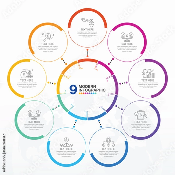 Fototapeta Basic infographic with 9 steps, process or options.
