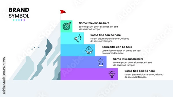 Obraz Infographic template. Mountain with 5 steps and icons