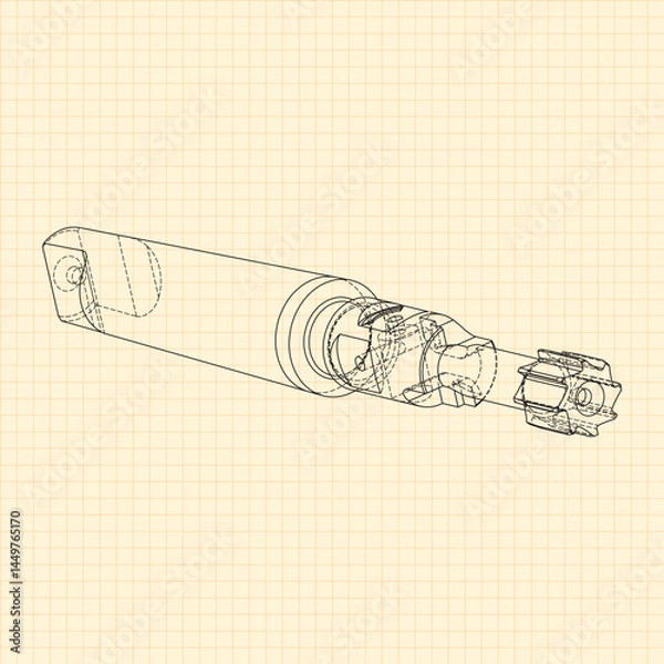 Obraz Mechanical engineering drawings. Tap tools, borer. Technical Design. Cover. Blueprint. Step Cutting Tool with Countersinking Function. Technical 3D Vector Illustration