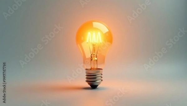 Fototapeta Single lightbulb glowing intensely on white background, creativity, abstract