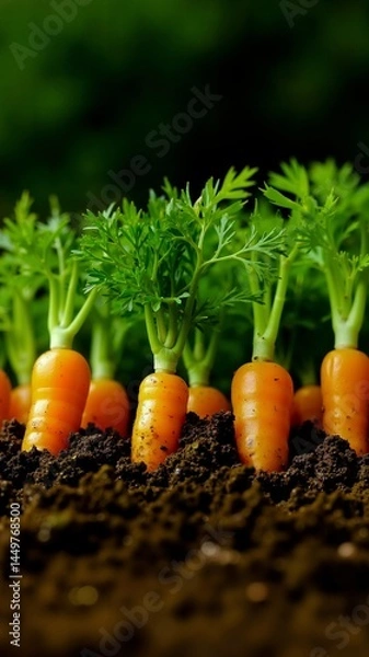 Fototapeta A row of carrots growing out of the ground