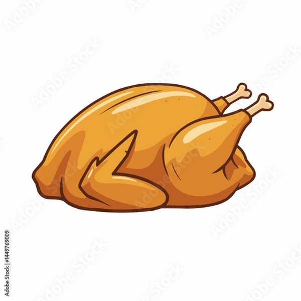 Fototapeta Cartoon style, crispy-skinned, golden roasted bird on a white background