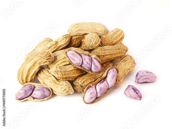 Obraz Boiled peanuts isolated on white background. Pile of peanuts