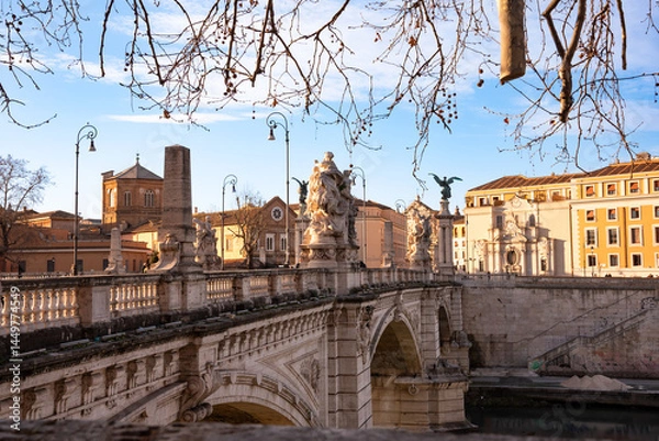 Obraz View of bridge in Rome city, Italy