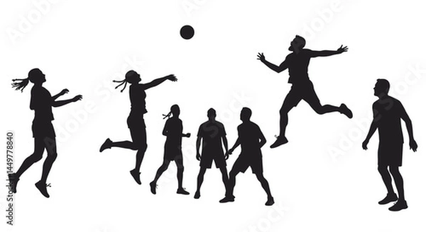 Fototapeta Dynamic Volleyball Players Silhouettes Action, Sport, Energy