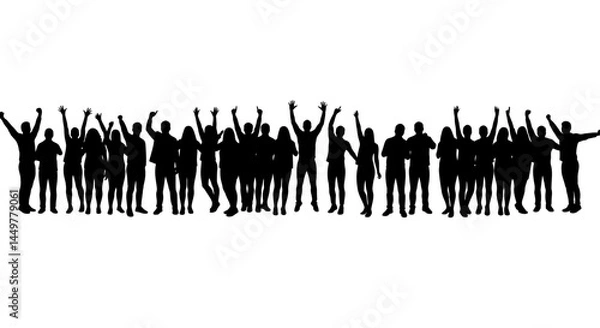 Fototapeta Silhouette of a Diverse Crowd of People Celebrating Together