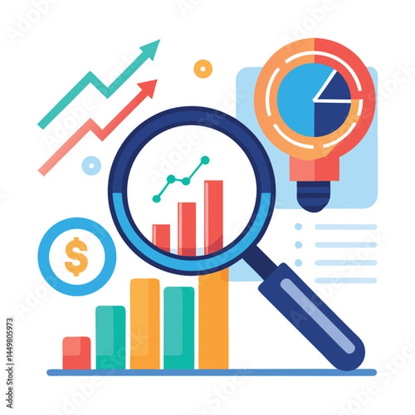 Fototapeta magnifying-glass-highlights-business-growth-chart vector image on white background