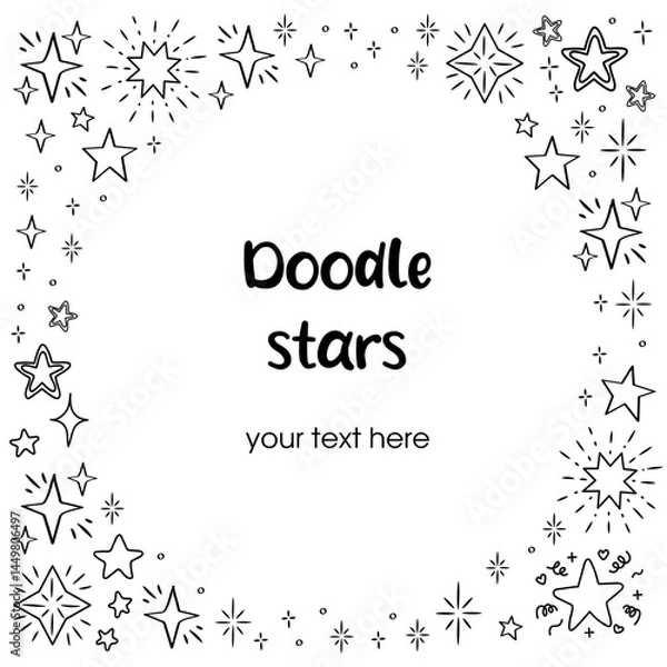 Fototapeta Round frame of stars in doodle style. Place for text.