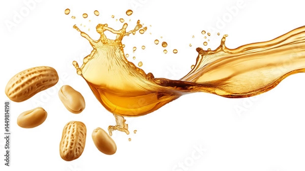 Fototapeta peanut oil splash with peanuts flying isolated png transparent cutout