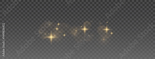 Obraz Sparkling golden bokeh lights and glitter dust on black background, magical abstract texture with flare and shine, festive confetti-style light effect for celebration illustrations