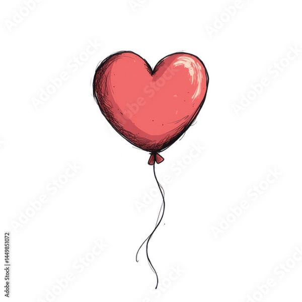 Fototapeta Hand-Drawn Sketch of a Heart-Shaped Balloon Floating in the Air with Expressive Lines