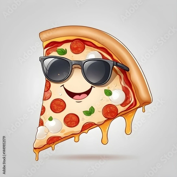 Fototapeta funny piece of pizza with a laughing face and glasses