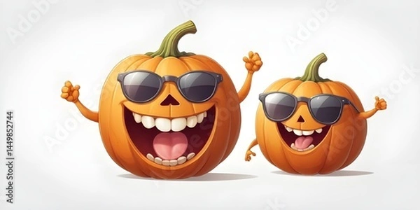 Fototapeta two laughing pumkin with glasses, vector