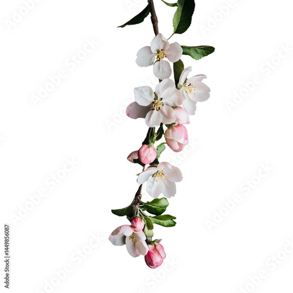 Fototapeta White Branch png. Branches png. Frame of branch. Magnolia, apple tree, white flower, Cherry blossom spring summer tree. Space for text, transparent background, cutout	