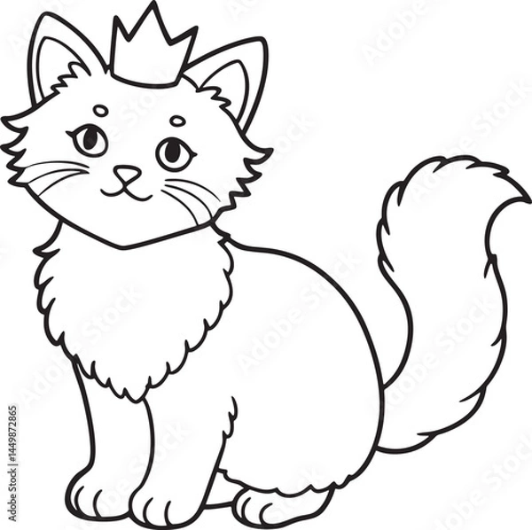 Fototapeta A fluffy kitten wearing a tiny crown coloring page, Bold and easy, the background is white
